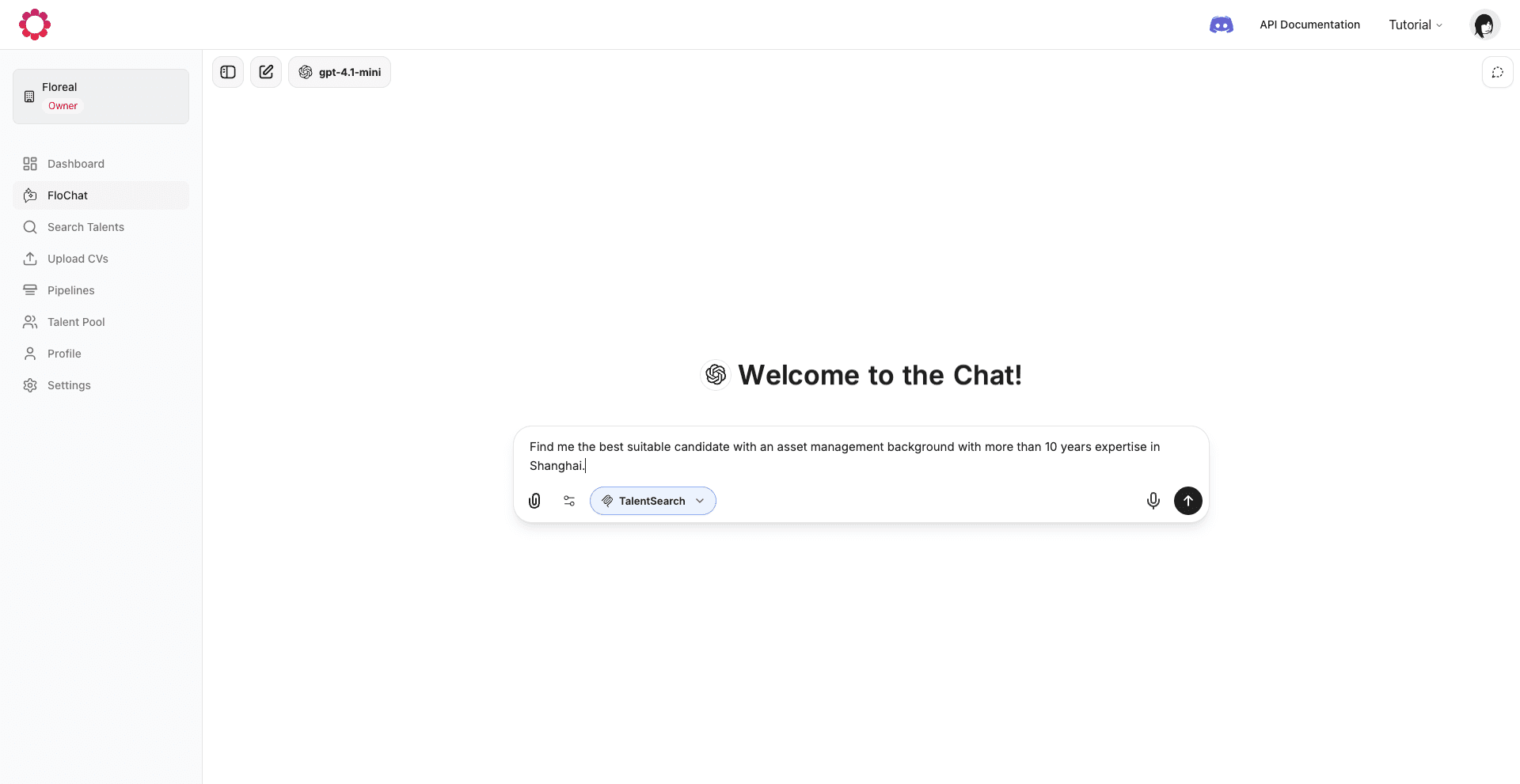 Product screenshot showing chat interface